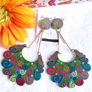 Long Boho Festival Earrings Whimsical Wood Dangles